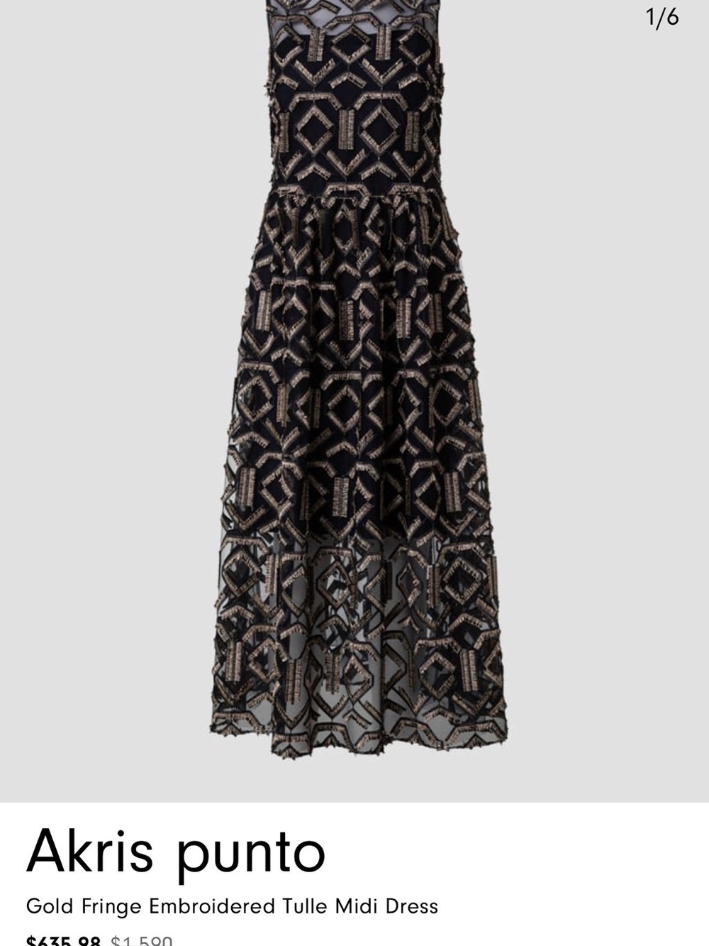 Akris Punto Black and Gold Geometric fringe embellished Dress. Tea length - Picture 5 of 9
